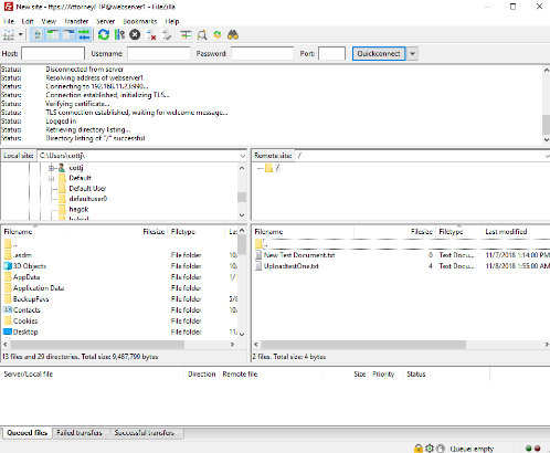 FileZilla&apos;s home screen